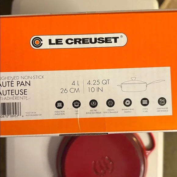 Le Creuset 10.25” Red Cast Iron Skillet with Lid - Picture 8 of 8